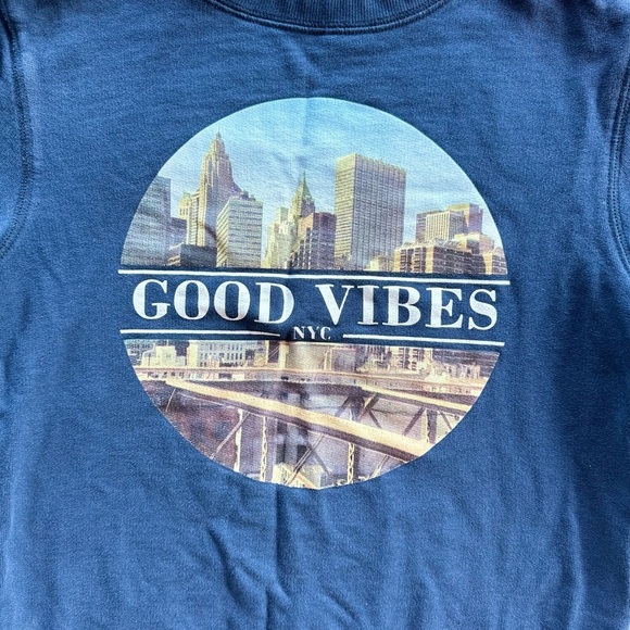 H&M  Boys Navy Blue Good Vibes Crewneck Sweatshirt Size 10-12 - Picture 3 of 6